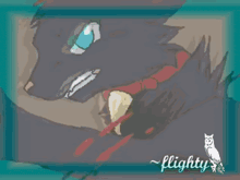 a drawing of a cat with blood coming out of its mouth and the word flighty on the bottom right