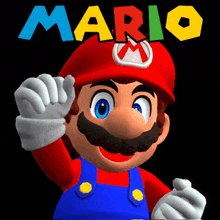 a mario character with a red hat and blue overalls on a black background