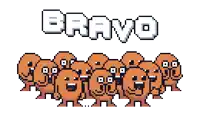 a pixel art drawing of a group of people standing next to each other under the word bravo
