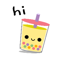 a cartoon drawing of a cup of bubble tea with a pink lid and the word hi above it