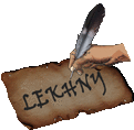 a person is writing with a feather on a piece of paper that says lekarny .