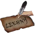 a person is writing with a feather on a piece of paper that says lekarny .