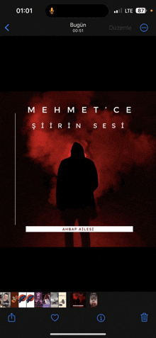 a phone screen shows a picture of a man standing in front of red smoke and the words mehmet ce