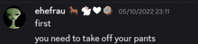 a screenshot of a chat between cheffrau and someone else