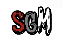 a logo that says scm in red and gray on a white background