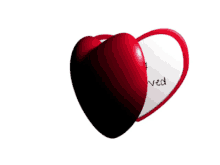 a red heart with the word ved written on the inside