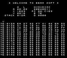 a black and white screen with the words welcome to beam soft at the top