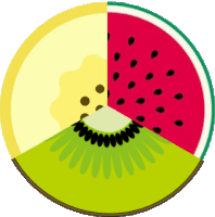 a slice of watermelon a slice of kiwi and a slice of apple in a circle