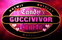 a logo for candy x guccivivor hearts outlast