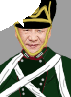 a drawing of a man wearing a green uniform and a black hat