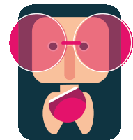 a cartoon drawing of a woman wearing pink glasses