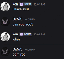 a screenshot of a text message between denis and popo