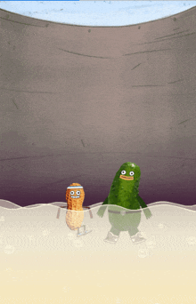 a peanut and a pickle are swimming together