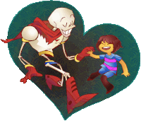 a cartoon of papyrus and frisk holding hands