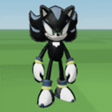 shadow the hedgehog from sonic the hedgehog is standing in a grassy field .