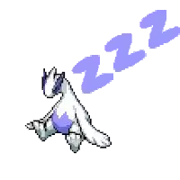 a pixel art of a white and purple pokemon with a purple smoke trail coming out of it .