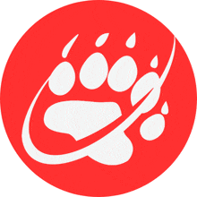 a white paw print is in a red circle