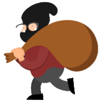 a cartoon drawing of a man wearing a mask and carrying a brown bag