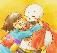 a drawing of a skeleton and a girl hugging