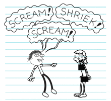 a drawing of a man screaming at another man with speech bubbles that say scream and shriek