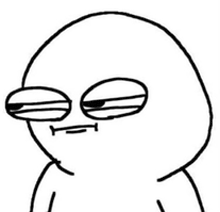 a black and white drawing of a cartoon character with big eyes and a funny face .