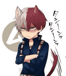 todoroki shouto from my hero academia with cat ears and a tail .