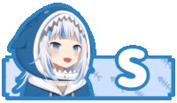 a picture of a girl with a shark hood and the letter s below her