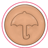 a drawing of an umbrella in a circle on a white background