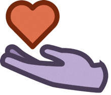 a purple hand is holding a red heart in its palm .