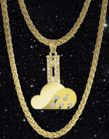 a necklace with a cloud shaped pendant and the letter e on it