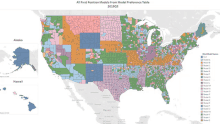 a map of the united states showing the first position models from the model preference table