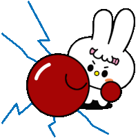 a cartoon rabbit is holding a red boxing glove in its hand .