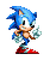 a pixel art of sonic the hedgehog standing on a white background .