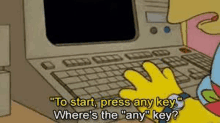 a cartoon character is typing on a computer keyboard and asking where 's the key ?