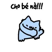 a drawing of a cat holding a heart and the words cho be na !!!