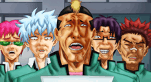 a group of cartoon characters with different facial expressions including one with glasses