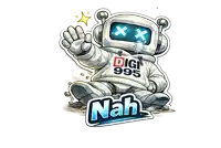 a robot wearing headphones and a sweatshirt that says nah