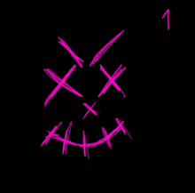 a drawing of a smiley face with stitches and the number 1 on the bottom