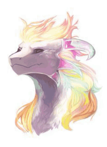 a painting of a dragon with a rainbow mane and wings .