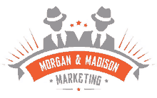 a logo for morgan & madison marketing with two men in suits