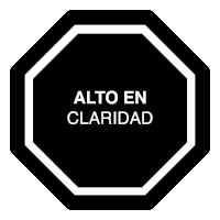 a black octagon with alto en claridad written in white