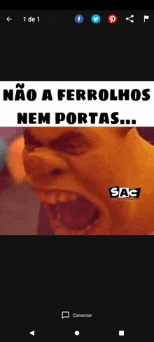 a picture of shrek with his mouth open and a caption that says não a ferrolhos nem portas