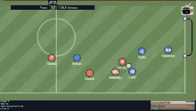 a screen shot of a soccer game with the words red scores