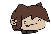 a cartoon drawing of a person 's face with a cat ear