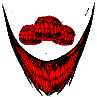 a drawing of a person 's mouth with red teeth and black lines