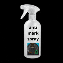 a bottle of anti mark spray has a picture of a man on it