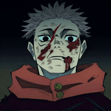 a drawing of a person with blood on his face
