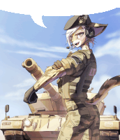 a cartoon drawing of a cat soldier with the number 52-771 on the tank