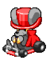 a pixel art drawing of a rat wearing a red top hat