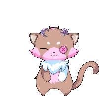 a drawing of a cat with a pink button on its head